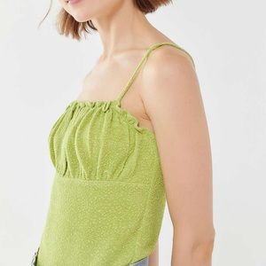 UO Green Smocked Ruched Cami